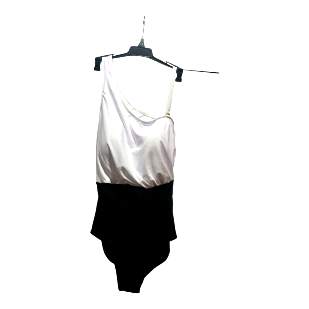 One-Shoulder Black & White One-Piece Swimsuit